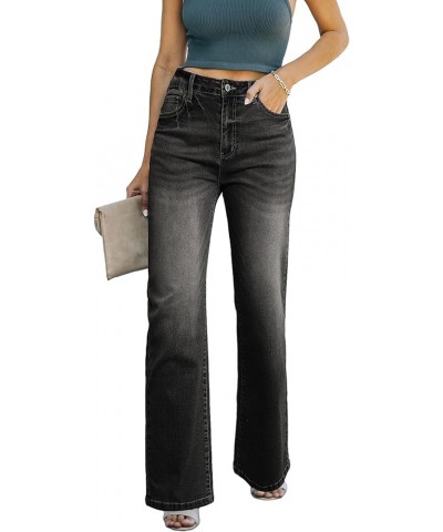 Women's Wide Leg Jeans Casual High Waisted Straight Stretch Denim Pants with Pockets Black $18.50 Jeans