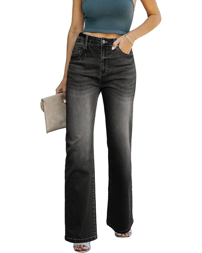 Women's Wide Leg Jeans Casual High Waisted Straight Stretch Denim Pants with Pockets Black $18.50 Jeans