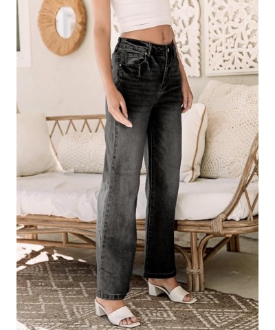 Women's Wide Leg Jeans Casual High Waisted Straight Stretch Denim Pants with Pockets Black $18.50 Jeans