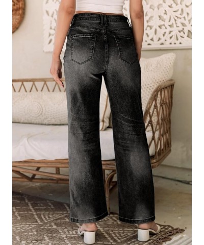 Women's Wide Leg Jeans Casual High Waisted Straight Stretch Denim Pants with Pockets Black $18.50 Jeans