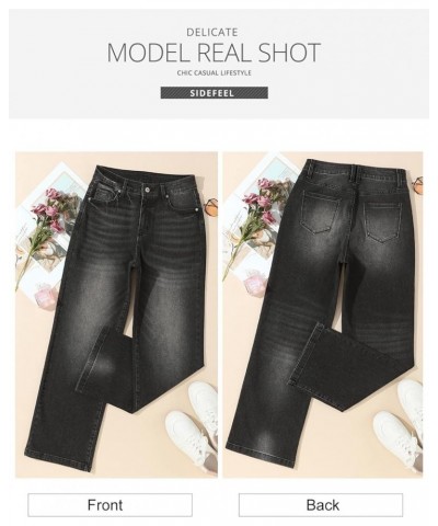 Women's Wide Leg Jeans Casual High Waisted Straight Stretch Denim Pants with Pockets Black $18.50 Jeans