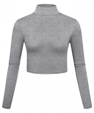 Lightweight Mock Turtleneck Crop Tops Long Sleeve Casual Base Layer for Women or Teen Girls Heather Grey $8.39 Underwear