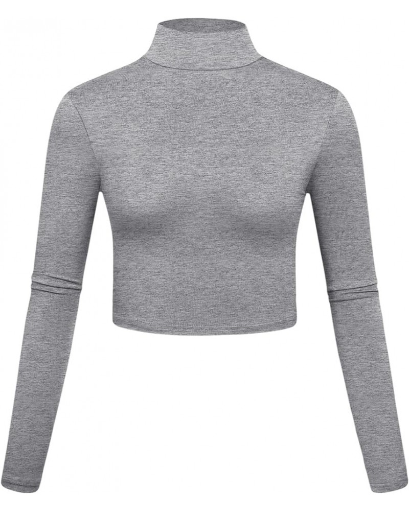 Lightweight Mock Turtleneck Crop Tops Long Sleeve Casual Base Layer for Women or Teen Girls Heather Grey $8.39 Underwear