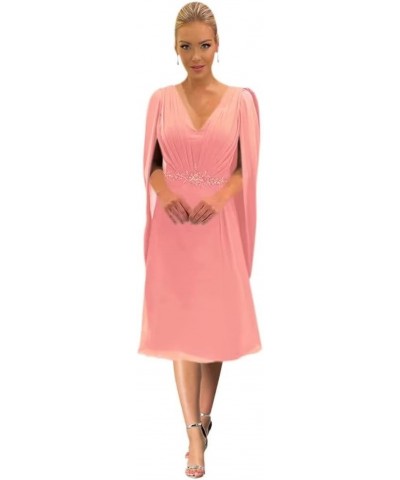 Mother of The Bride Dresses with Long Cape Sleeves Beaded Split Floor Length Formal Dress 1-coral $33.44 Dresses