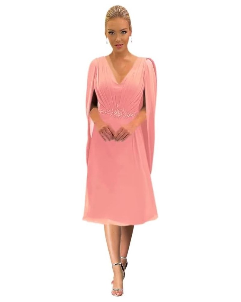 Mother of The Bride Dresses with Long Cape Sleeves Beaded Split Floor Length Formal Dress 1-coral $33.44 Dresses