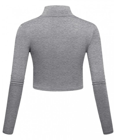 Lightweight Mock Turtleneck Crop Tops Long Sleeve Casual Base Layer for Women or Teen Girls Heather Grey $8.39 Underwear