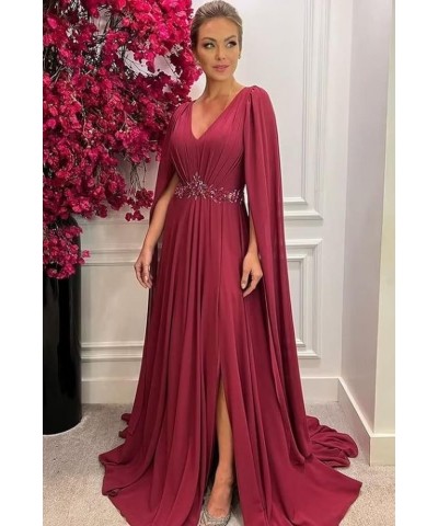 Mother of The Bride Dresses with Long Cape Sleeves Beaded Split Floor Length Formal Dress 1-coral $33.44 Dresses