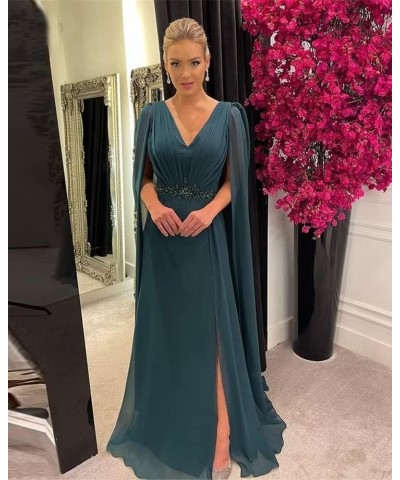 Mother of The Bride Dresses with Long Cape Sleeves Beaded Split Floor Length Formal Dress 1-coral $33.44 Dresses