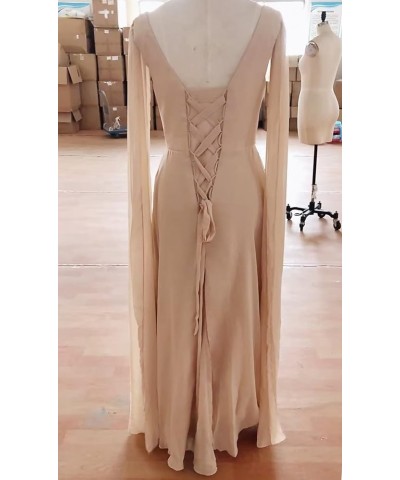 Mother of The Bride Dresses with Long Cape Sleeves Beaded Split Floor Length Formal Dress 1-coral $33.44 Dresses