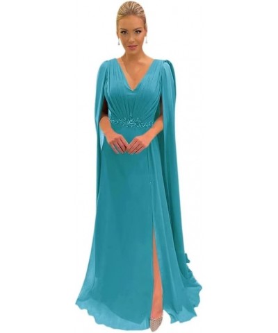 Mother of The Bride Dresses with Long Cape Sleeves Beaded Split Floor Length Formal Dress 1-coral $33.44 Dresses