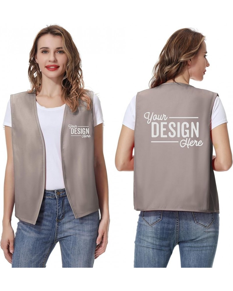 Custom Volunteer Vest No Buttons Unisex Work Vest Logo Imprint for Restaurant Supermarket Clerk Activity Khaki $9.65 Vests