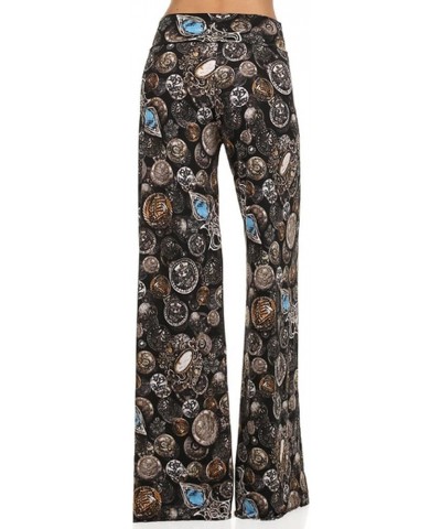 Women's Wide Leg Palazzo Pants with Fold-Over Waist Vintage Coins $14.27 Pants