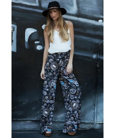 Women's Wide Leg Palazzo Pants with Fold-Over Waist Vintage Coins $14.27 Pants