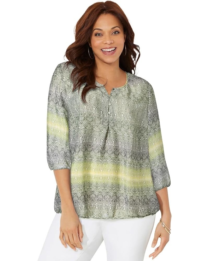 Women's Plus Size Santa Fe Peasant Top Olive Combo $23.46 Blouses