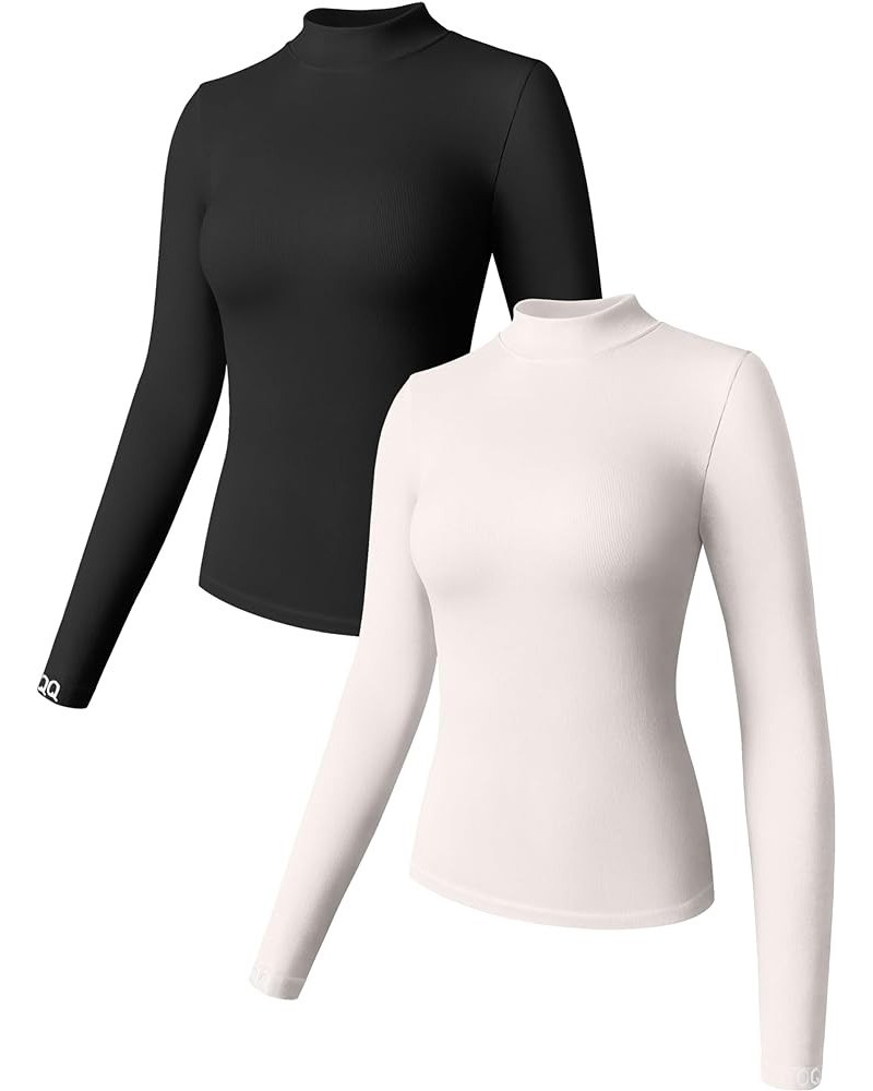 Women's 2 Piece Long Sleeve High Neck Tops Stretch Fitted Underscrubs Layer Tee Tops Shirts Tops Black,pumice Grey $16.63 T-S...