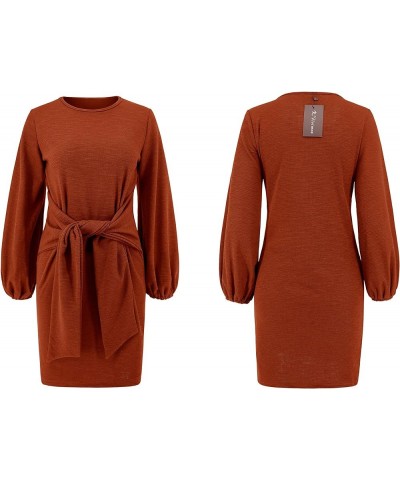 Women's Autumn Winter Cotton Long Sleeves Elegant Knitted Bodycon Tie Waist Sweater Pencil Dress Burnt Orange $15.21 Dresses