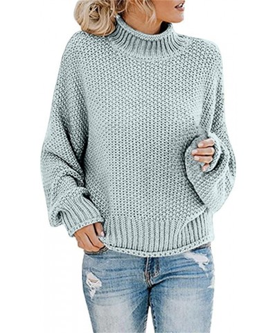 Womens Turtleneck Pullover Sweaters Chunky Cable Knit Long Sleeve Sweater Casual Fall Loose Jumper Ribbed Knit Pullover Dblue...