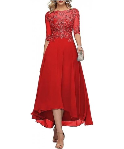 Mother of The Bride Dresses Women's Tea Length Bridesmaid Dress Short Sleeves Formal Evening Party Gowns for Wedding Red $42....