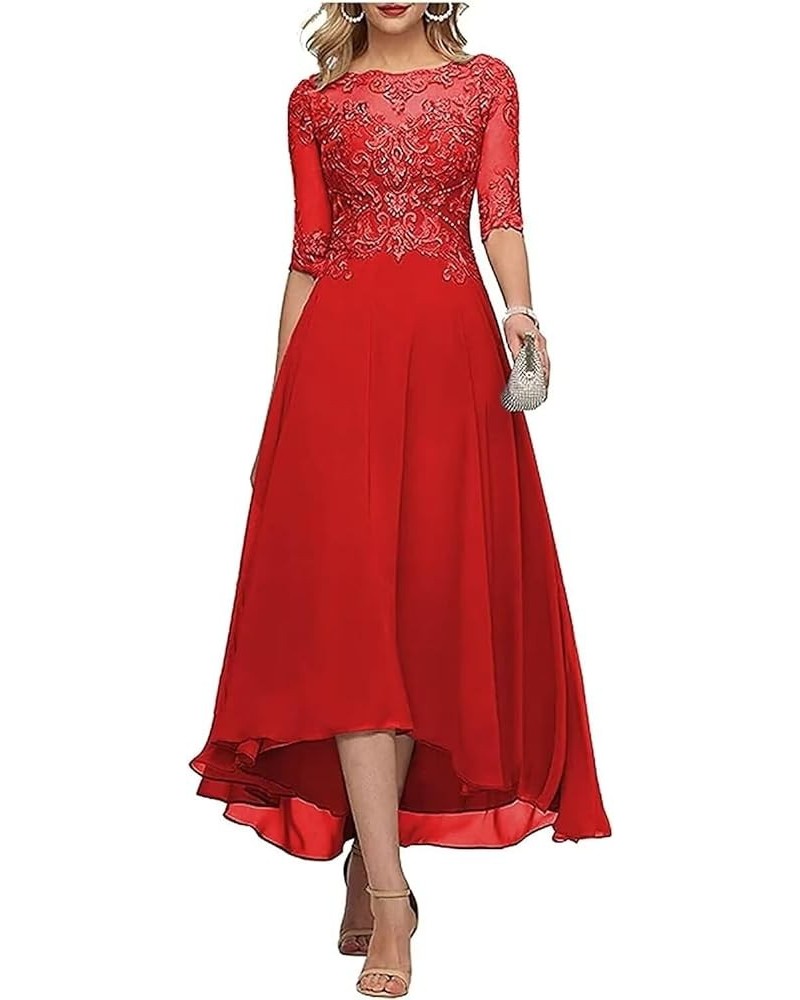 Mother of The Bride Dresses Women's Tea Length Bridesmaid Dress Short Sleeves Formal Evening Party Gowns for Wedding Red $42....