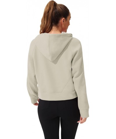 Women's Hoodie Half-Zip Long-Sleeve Fleece Lined Workout Casual Sweatshirt with Pockets Pullover Tops Khaki $17.49 Activewear