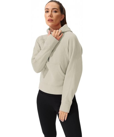 Women's Hoodie Half-Zip Long-Sleeve Fleece Lined Workout Casual Sweatshirt with Pockets Pullover Tops Khaki $17.49 Activewear