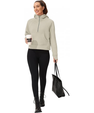 Women's Hoodie Half-Zip Long-Sleeve Fleece Lined Workout Casual Sweatshirt with Pockets Pullover Tops Khaki $17.49 Activewear