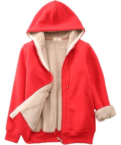 Women's Casual Winter Workout Fleece Sherpa Lined Hoodie Jackets Warm Coats Red $20.15 Jackets