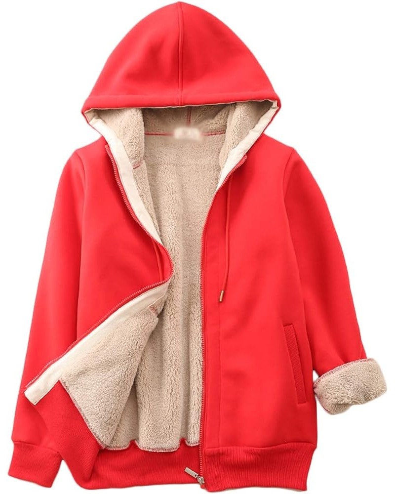 Women's Casual Winter Workout Fleece Sherpa Lined Hoodie Jackets Warm Coats Red $20.15 Jackets