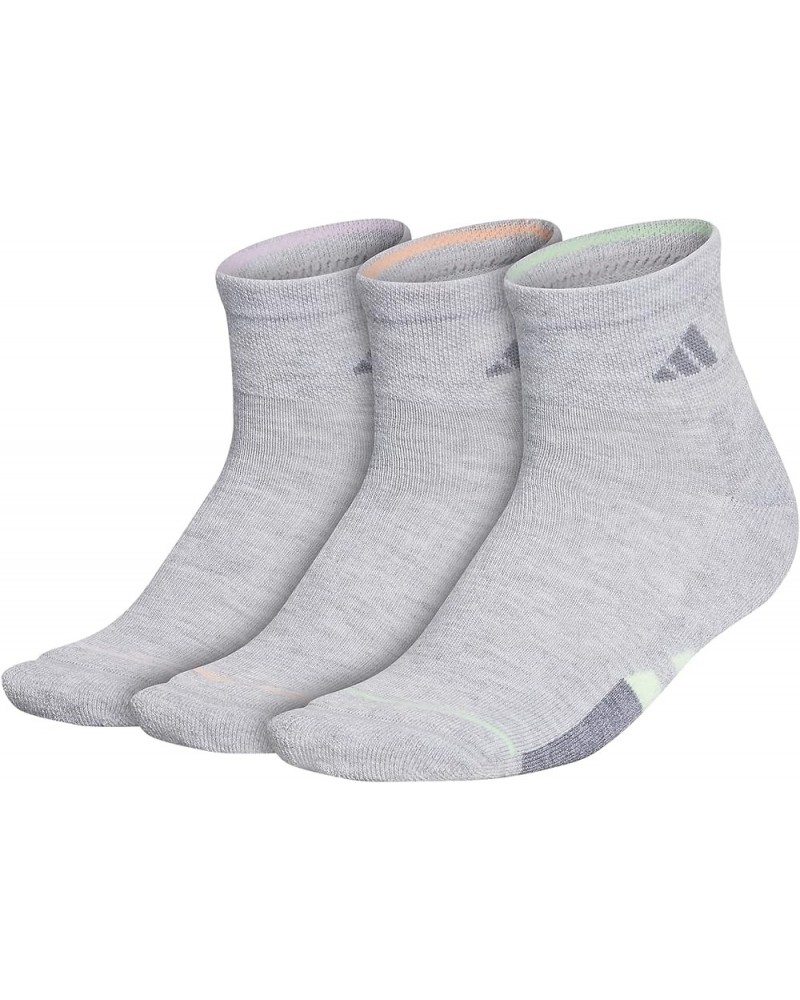 Women's Cushioned Quarter Socks (3-pair) Cool Light Heather/Glow Green/Clear Lilac Purple $10.45 Activewear