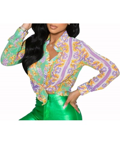 Blouses & Button-Down Shirts Long Sleeves Colorful Dressy Tops Floral Print Casual Loose Collar Sexy Blouses Purple-a12141 $1...