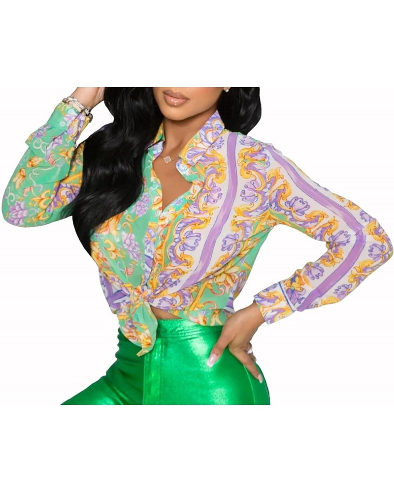 Blouses & Button-Down Shirts Long Sleeves Colorful Dressy Tops Floral Print Casual Loose Collar Sexy Blouses Purple-a12141 $1...