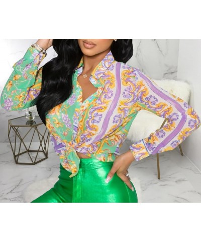 Blouses & Button-Down Shirts Long Sleeves Colorful Dressy Tops Floral Print Casual Loose Collar Sexy Blouses Purple-a12141 $1...