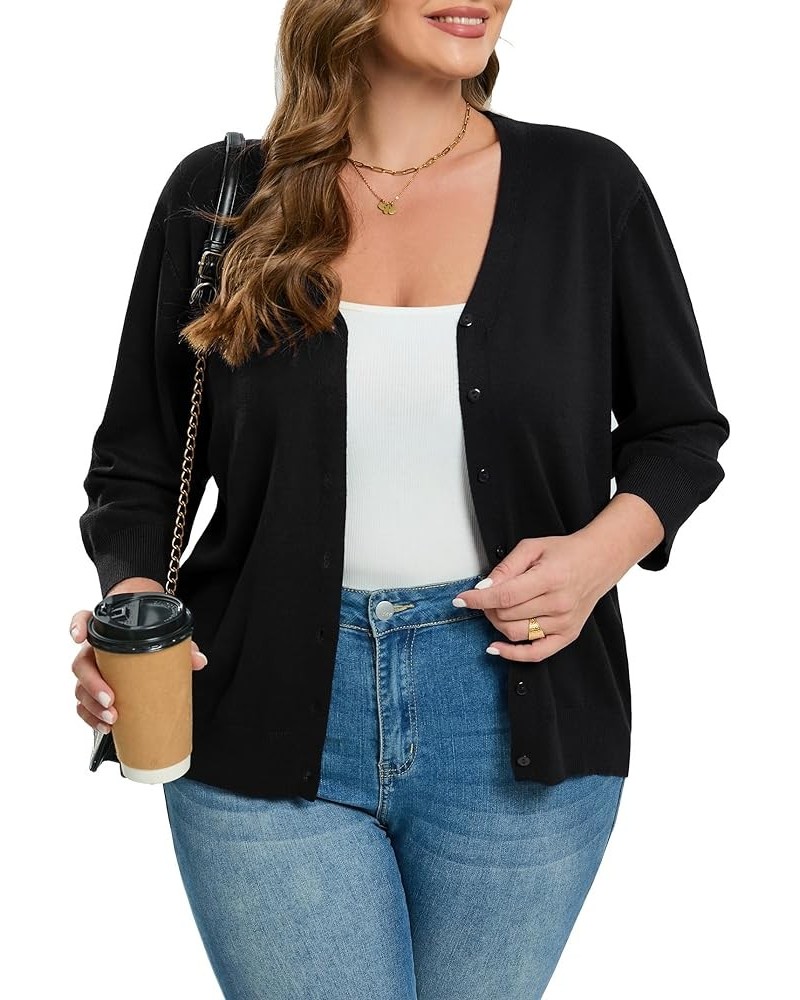 Women's Plus Size Cardigan Open Front Oversized Button Lightweight Sweaters V Neck Loose 3/4 Sleeve Cardigans Knit Outwear Bl...