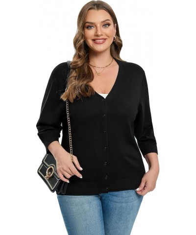 Women's Plus Size Cardigan Open Front Oversized Button Lightweight Sweaters V Neck Loose 3/4 Sleeve Cardigans Knit Outwear Bl...