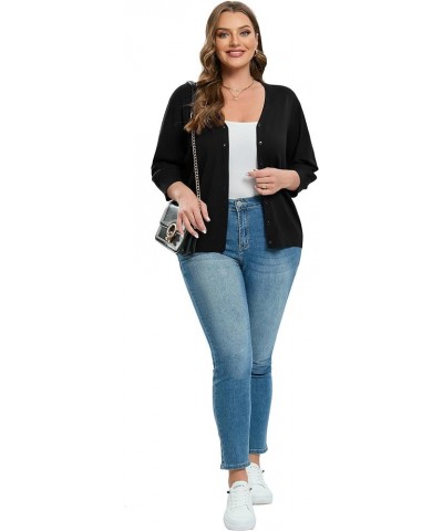 Women's Plus Size Cardigan Open Front Oversized Button Lightweight Sweaters V Neck Loose 3/4 Sleeve Cardigans Knit Outwear Bl...