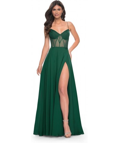 Prom Dresses Long for Women with Slit Chiffon A-Line Corset Spaghetti Straps Formal Evening Gown Sage Green $35.25 Dresses