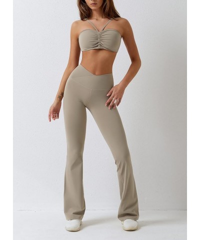 Women Yoga Leggings Bell Bottom Pants High Waisted Bootcut Tummy Control Workout Leggings Khaki $10.14 Leggings