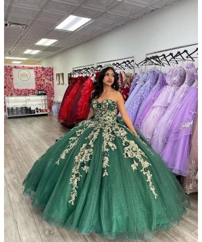 Gorgeous Strapless Beaded Quinceanera Dresses Ball Gown Puffy Lace Prom Dresses with Train Floral Sweet 15 16 Dresses Burnt O...