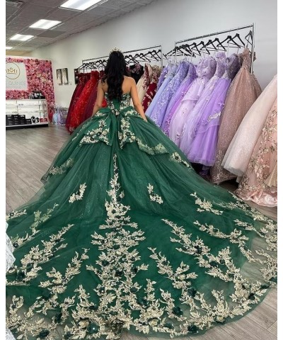 Gorgeous Strapless Beaded Quinceanera Dresses Ball Gown Puffy Lace Prom Dresses with Train Floral Sweet 15 16 Dresses Burnt O...