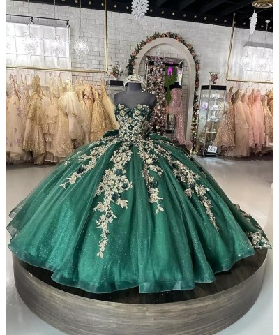 Gorgeous Strapless Beaded Quinceanera Dresses Ball Gown Puffy Lace Prom Dresses with Train Floral Sweet 15 16 Dresses Burnt O...