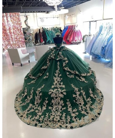 Gorgeous Strapless Beaded Quinceanera Dresses Ball Gown Puffy Lace Prom Dresses with Train Floral Sweet 15 16 Dresses Burnt O...