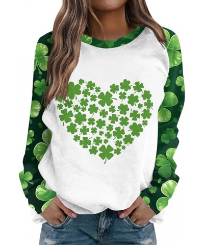 2024 St Patricks Day Shirt Women, Irish Shamrock Print Crew Neck Long Sleeve Tops Casual Basic Tunic Loose Sweatshirt 3-fluor...