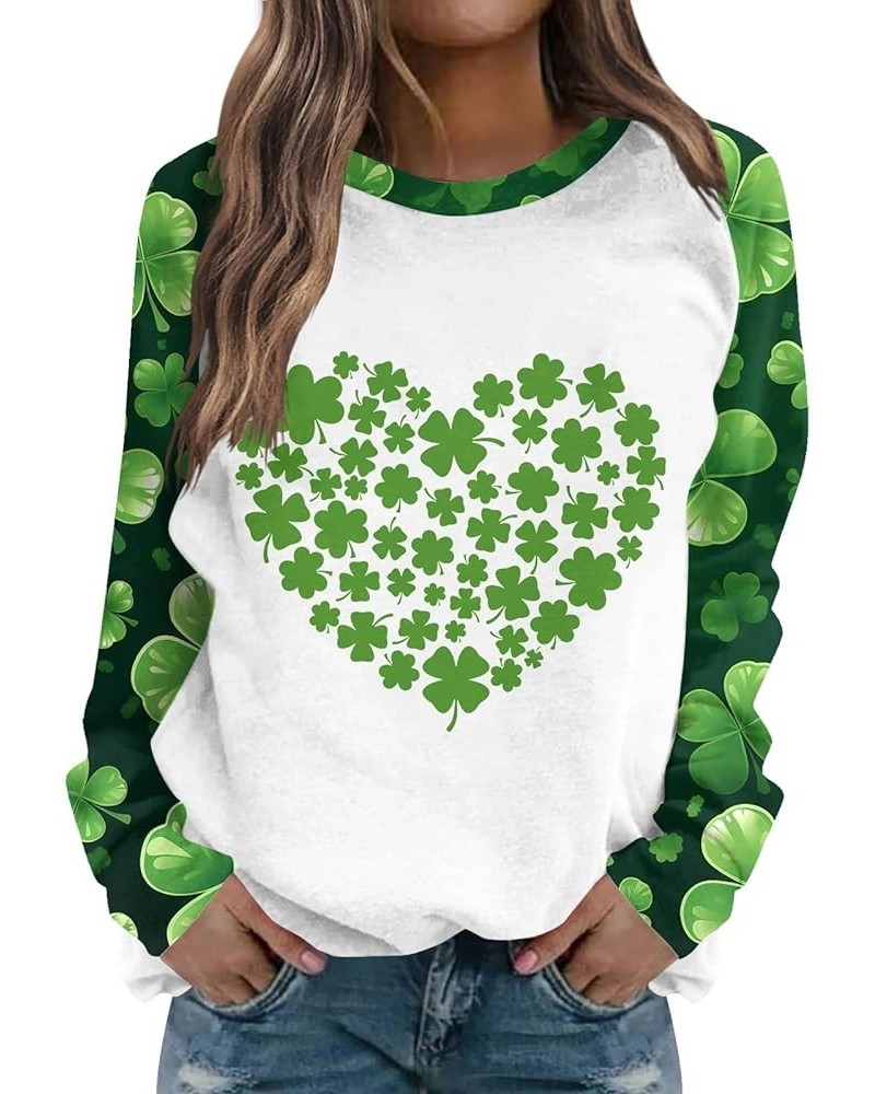 2024 St Patricks Day Shirt Women, Irish Shamrock Print Crew Neck Long Sleeve Tops Casual Basic Tunic Loose Sweatshirt 3-fluor...