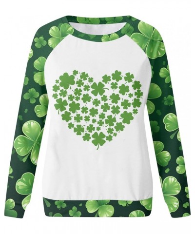 2024 St Patricks Day Shirt Women, Irish Shamrock Print Crew Neck Long Sleeve Tops Casual Basic Tunic Loose Sweatshirt 3-fluor...