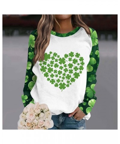 2024 St Patricks Day Shirt Women, Irish Shamrock Print Crew Neck Long Sleeve Tops Casual Basic Tunic Loose Sweatshirt 3-fluor...