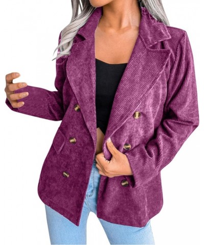 Women Double Breasted Corduroy Jacket Long Sleeve Work Office Casual Boyfriend Blazer Suit Coat for Women Purple $11.99 Blazers