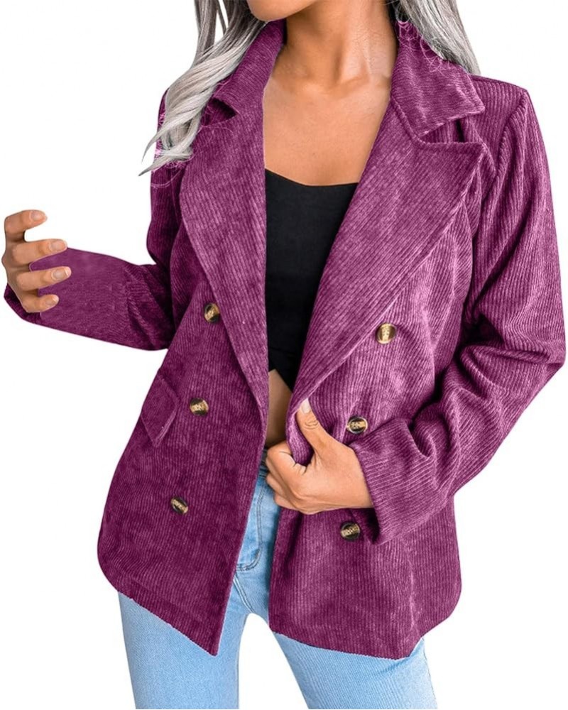 Women Double Breasted Corduroy Jacket Long Sleeve Work Office Casual Boyfriend Blazer Suit Coat for Women Purple $11.99 Blazers