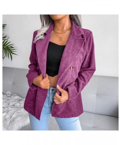 Women Double Breasted Corduroy Jacket Long Sleeve Work Office Casual Boyfriend Blazer Suit Coat for Women Purple $11.99 Blazers