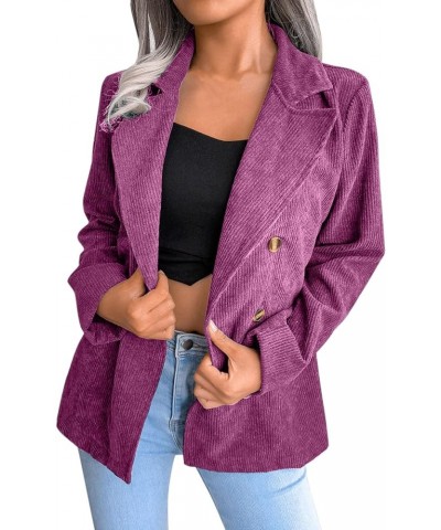 Women Double Breasted Corduroy Jacket Long Sleeve Work Office Casual Boyfriend Blazer Suit Coat for Women Purple $11.99 Blazers