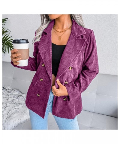 Women Double Breasted Corduroy Jacket Long Sleeve Work Office Casual Boyfriend Blazer Suit Coat for Women Purple $11.99 Blazers